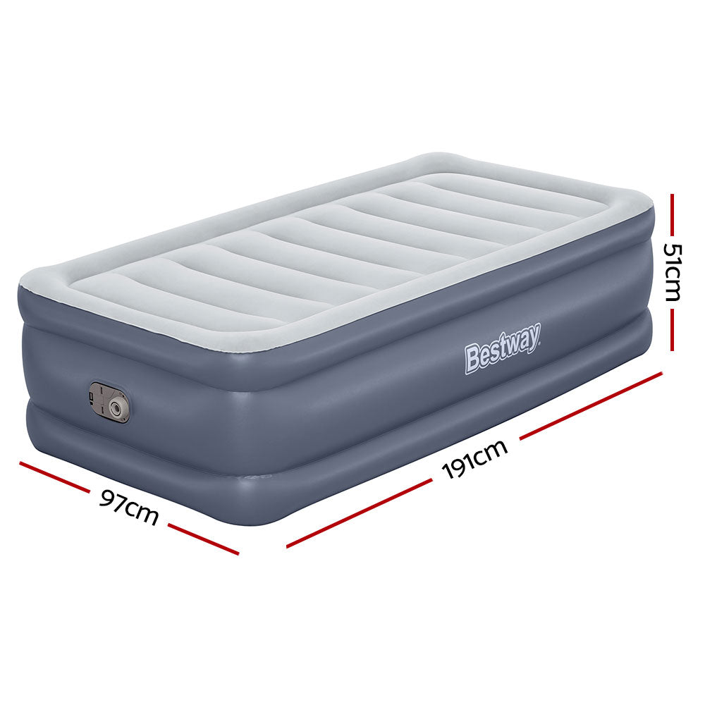 Bestway single size air bed with flocked surface and built-in pump for camping or home — view 2