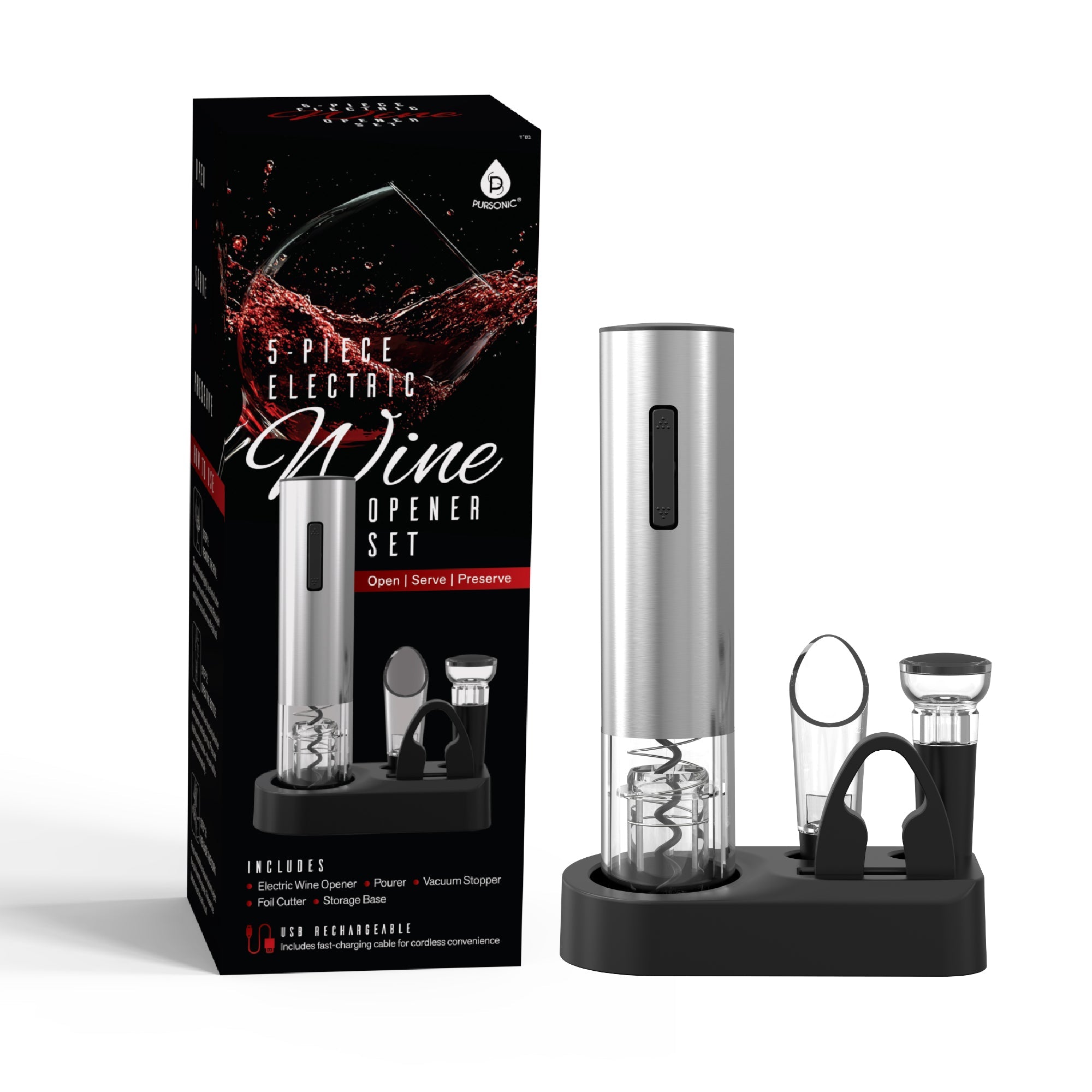 Premium electric wine opener set and portable travel juicer blender cup with charging base — view 5