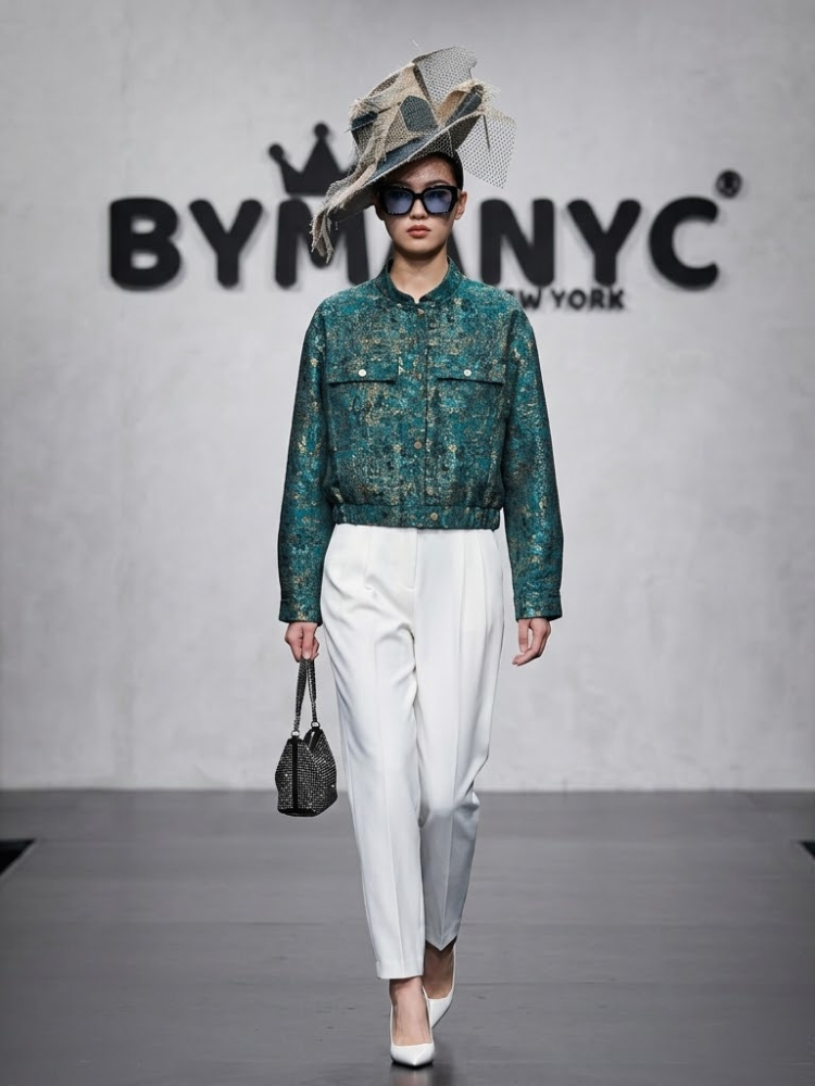 Women's Metallic Jacquard Turquoise Jacket BYMANYC ® New York CONTEMPORARY VIBRANT MODERN FASHION - New Collection-0
