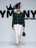 Women's Green Plaid Double-Breasted Knit Jacket BYMANYC ® New York CONTEMPORARY VIBRANT MODERN FASHION - New Collection-0