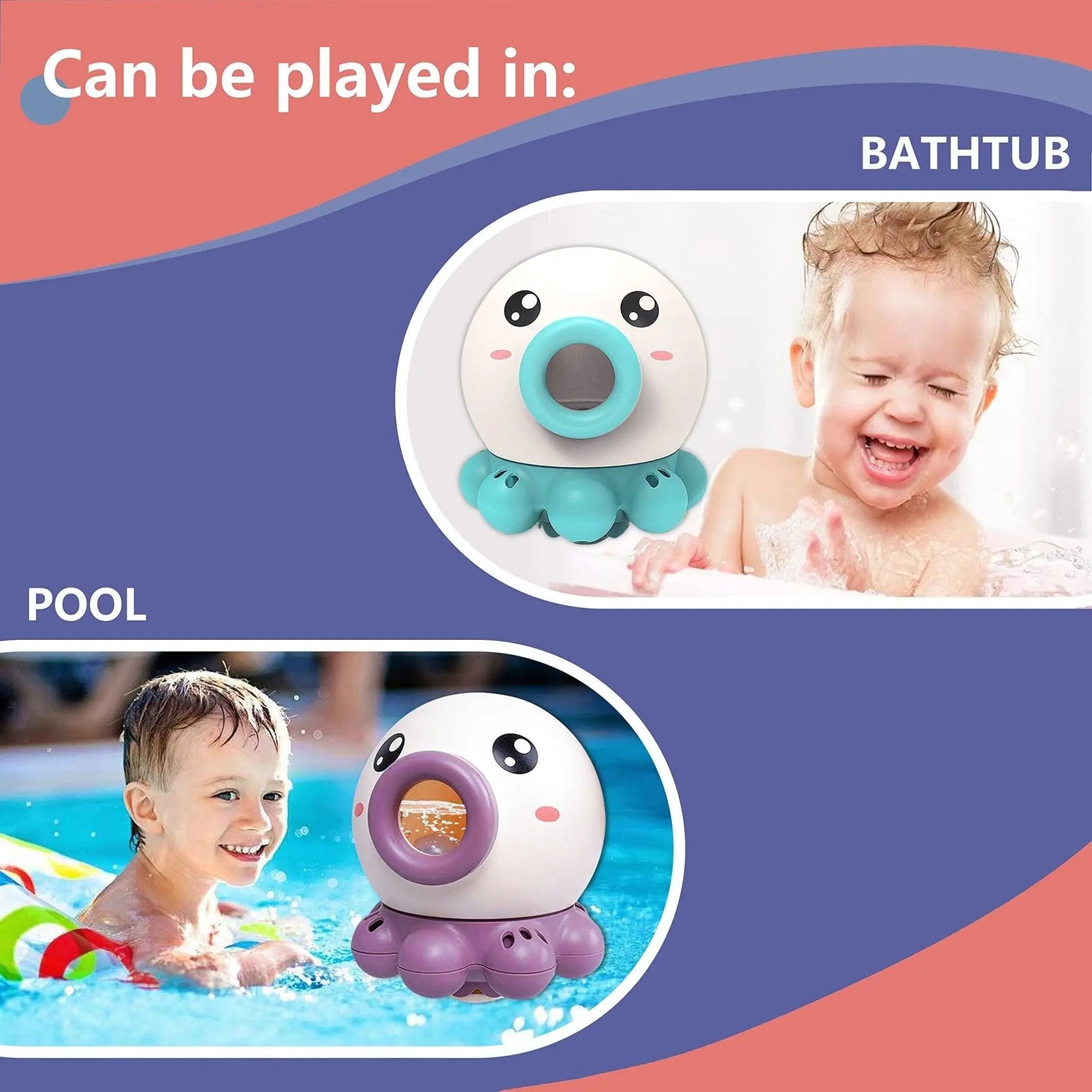 Bright colorful octopus baby bath water spray toy splashing gentle water streams in the tub — view 5