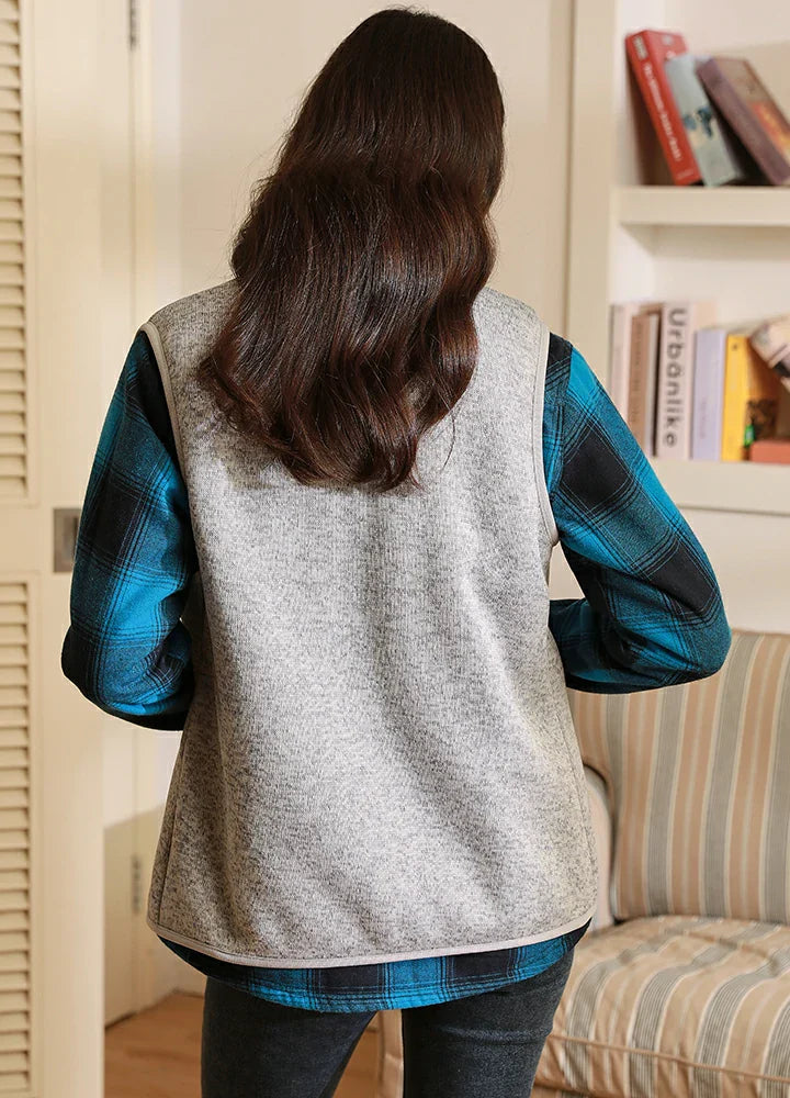 Women's sweater fleece vest with cozy sherpa lining and secure full zip front closure — view 2