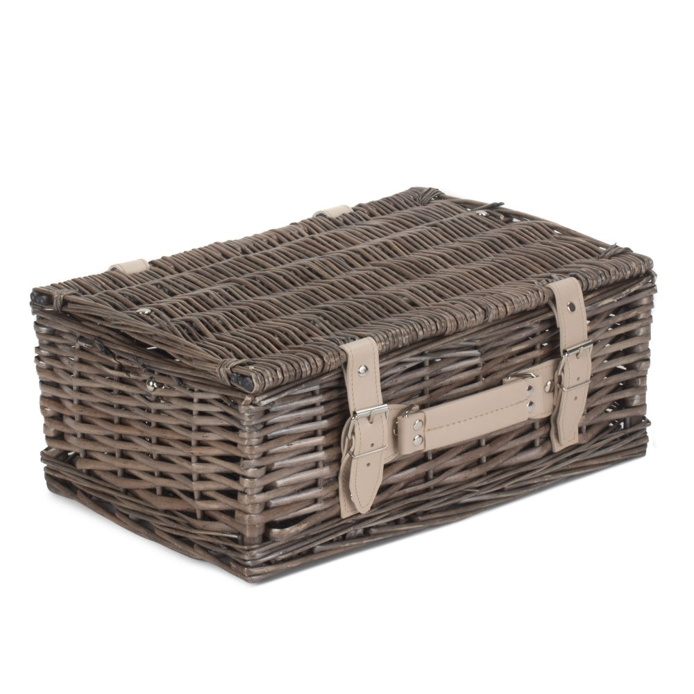 Antique wash willow wicker storage basket with a rustic split wood finish and rectangular open design — view 3
