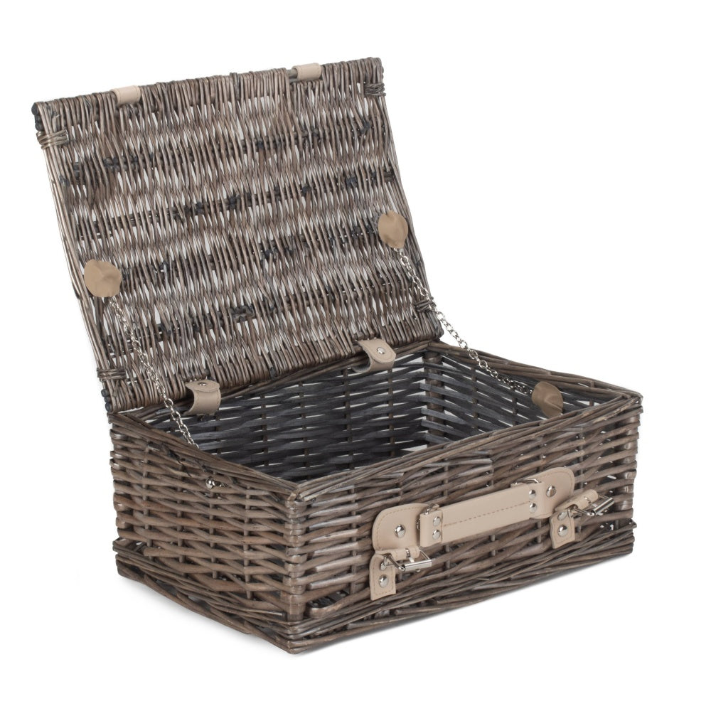 Antique wash willow wicker storage basket with a rustic split wood finish and rectangular open design — view 2