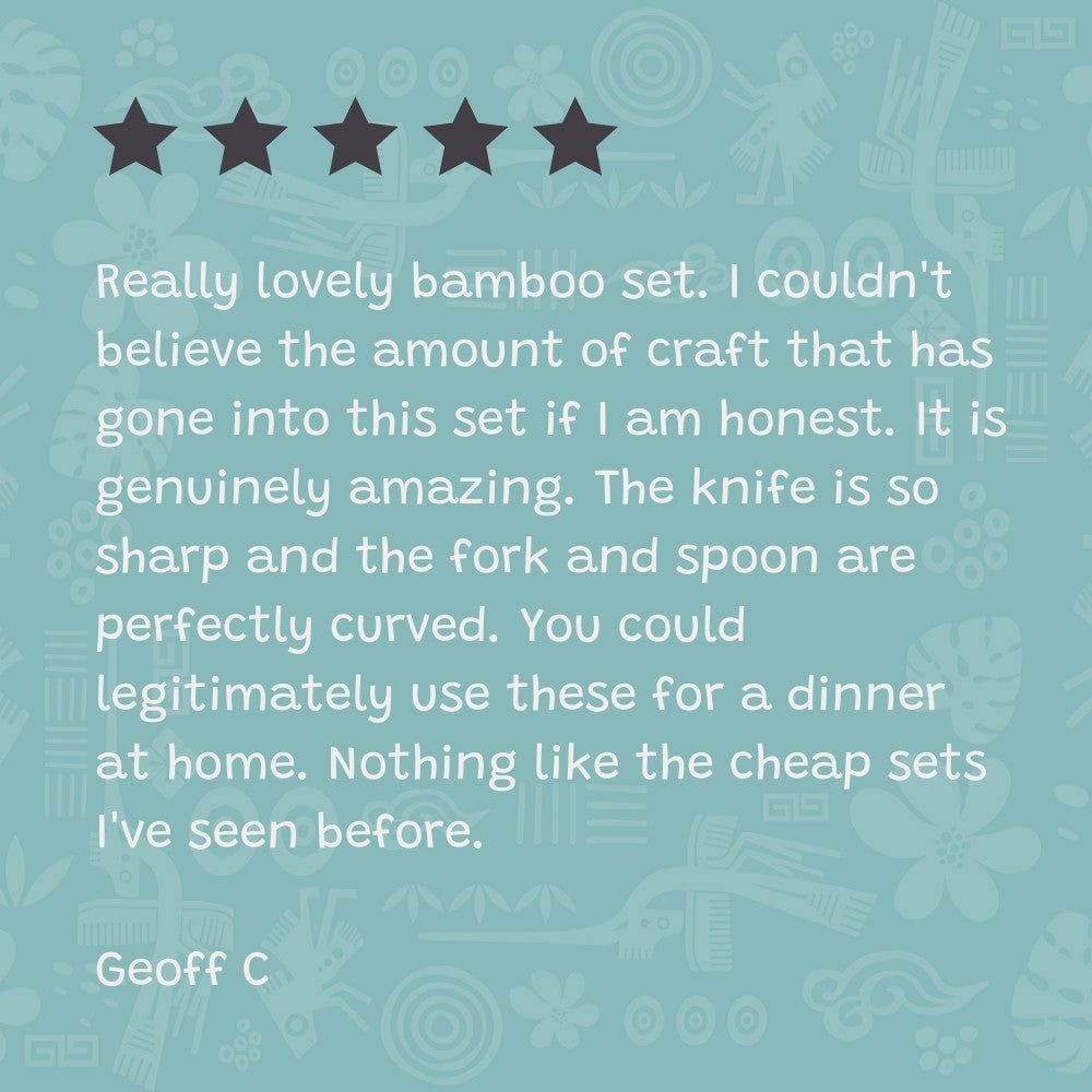 Bamboo travel cutlery set with knife fork spoon straw and brush in a red jute bag — view 5