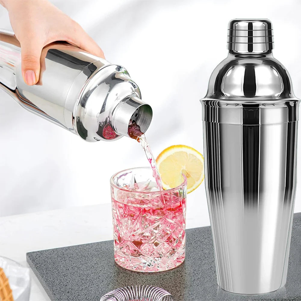 Sleek silver stainless steel 750ml cocktail shaker for home bartending and mixing drinks — view 2