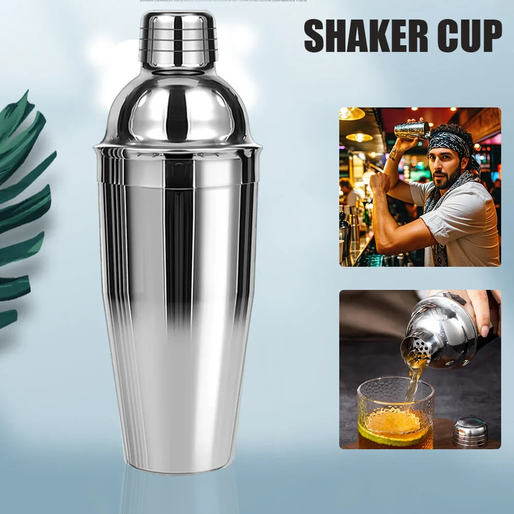 Sleek silver stainless steel 750ml cocktail shaker for home bartending and mixing drinks — view 3
