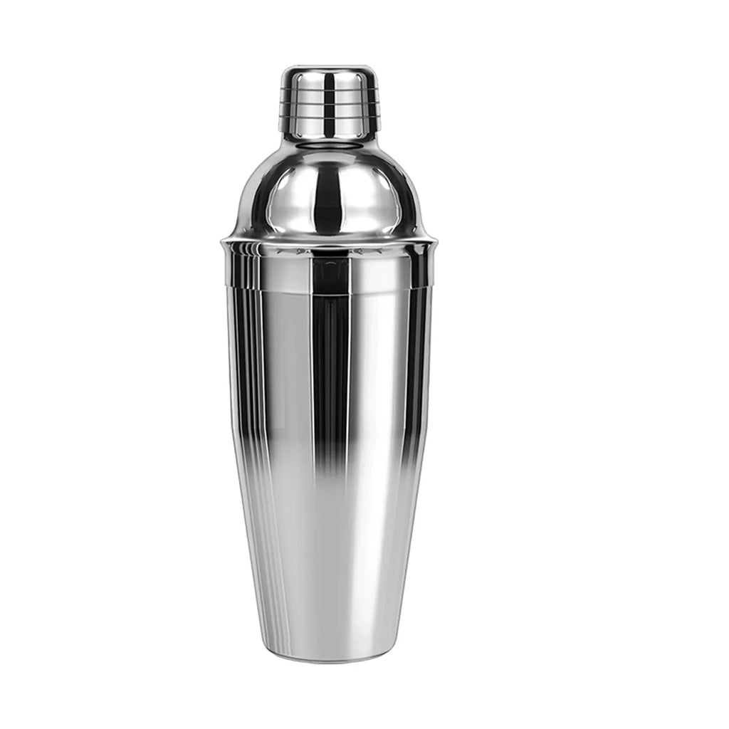 Sleek silver stainless steel 750ml cocktail shaker for home bartending and mixing drinks