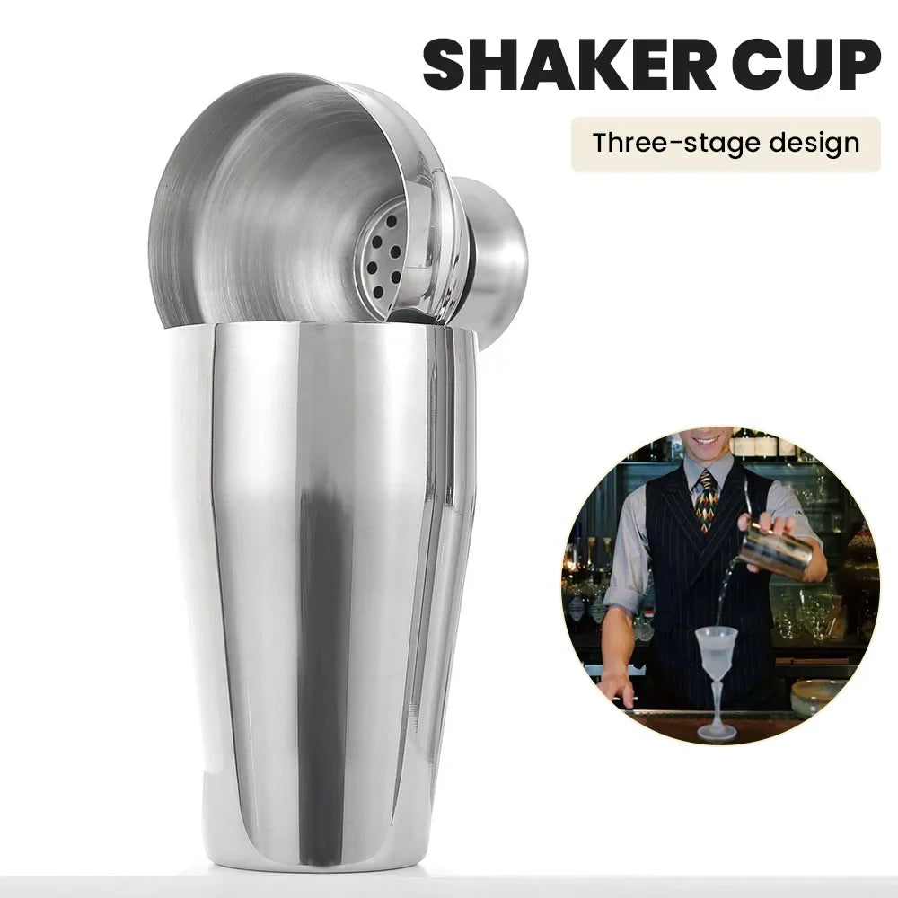 Sleek silver stainless steel 750ml cocktail shaker for home bartending and mixing drinks — view 4