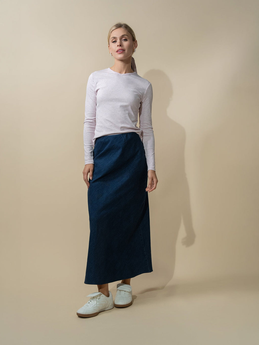 Basic High V Tee Long Sleeve-Heathered Pink/Grey-0