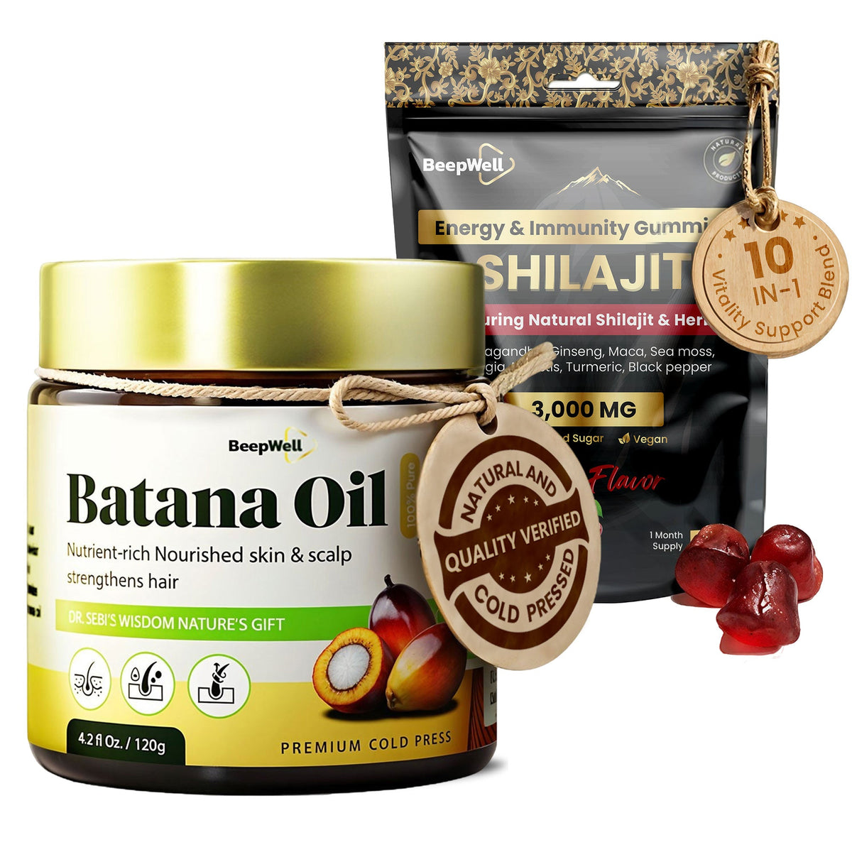 BeepWell Shilajit Gummies + Batana Oil Bundle-0
