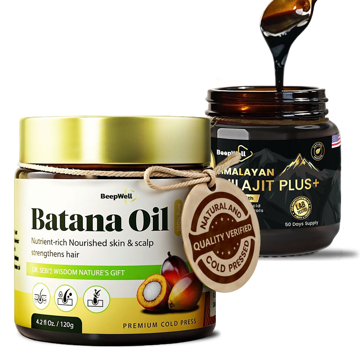 BeepWell Shilajit Resin Plus + Batana Oil Combo-0