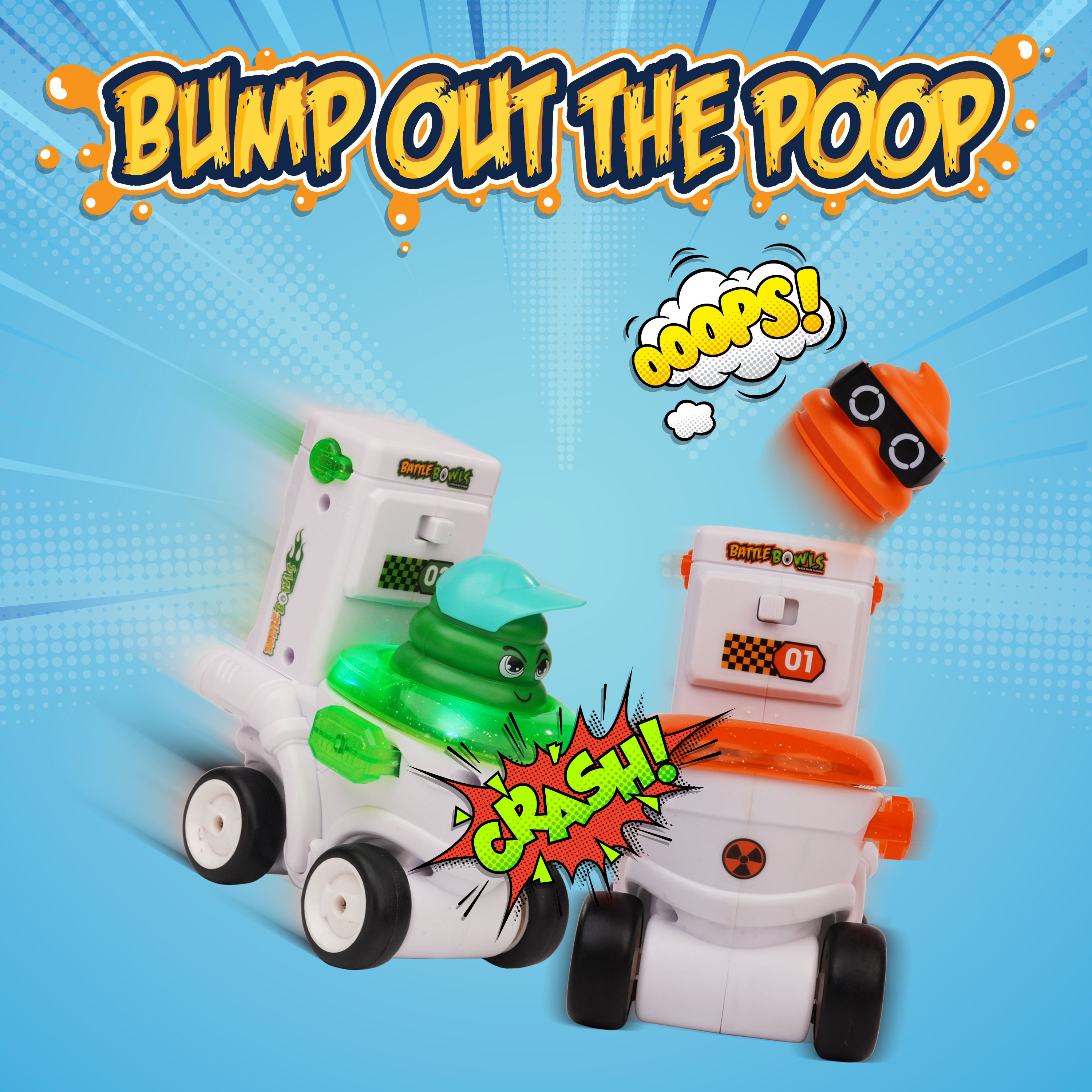 Force1 two-pack remote control toilet racer toys with spinning poo figures and remote controls — view 2