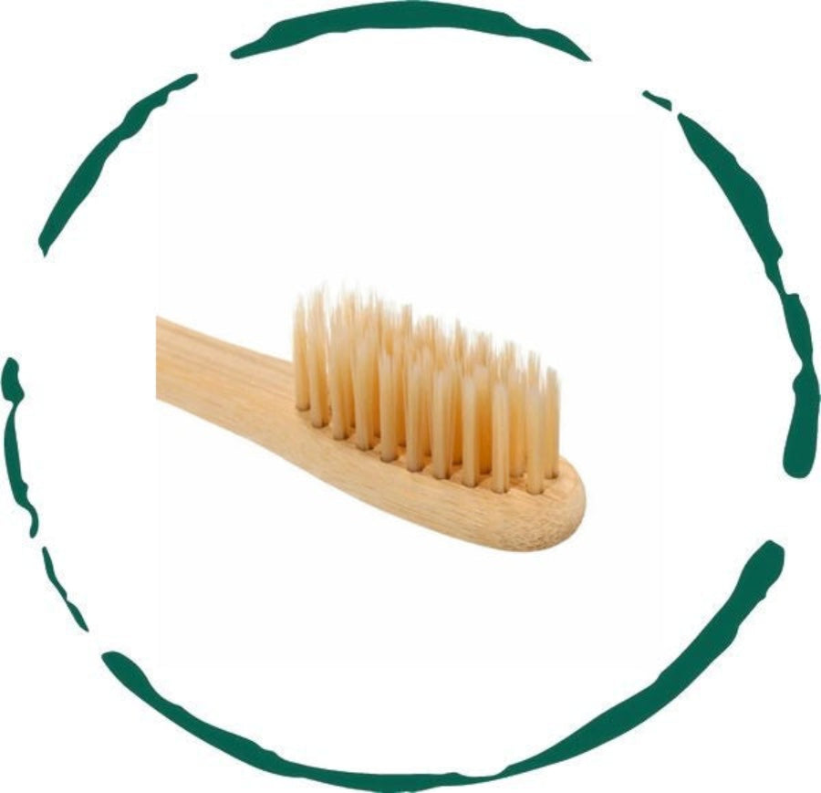 Natural bamboo toothbrush with soft bristles, eco-friendly wooden handle for sustainable daily oral care routine