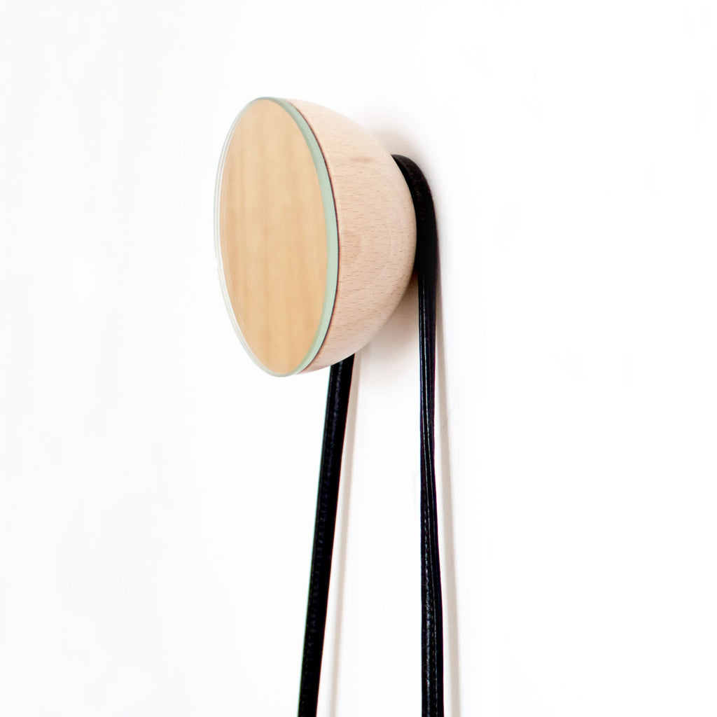 Round Beech Wood Wall Mounted Mirror Coat Hook-2