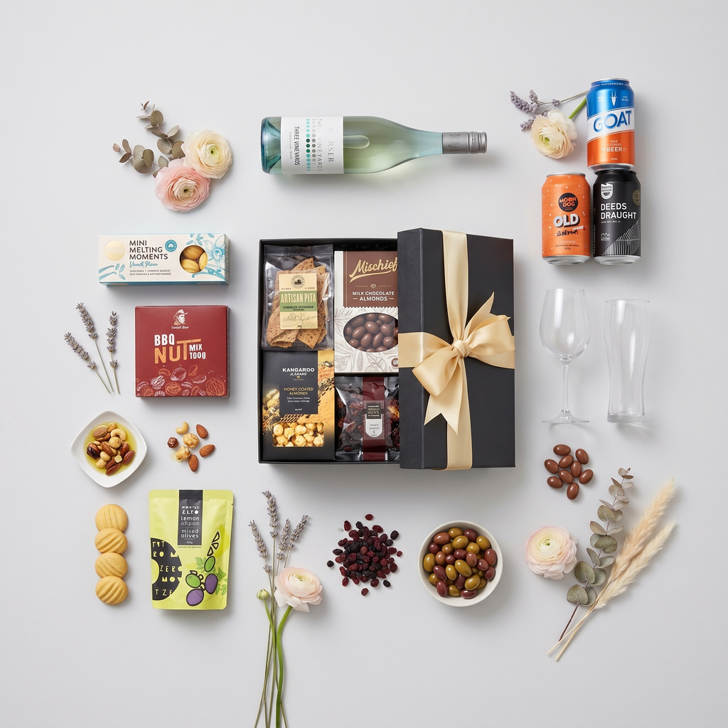 Beer and wine date night hamper featuring premium wine, craft beer, and assorted gourmet snacks. — view 3