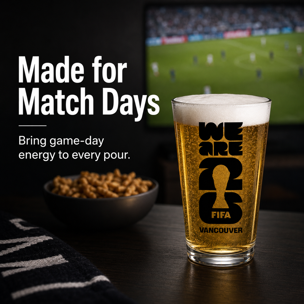 FIFA World Cup 2026 taper beer glass featuring official We Are 26 tournament logo design — view 5