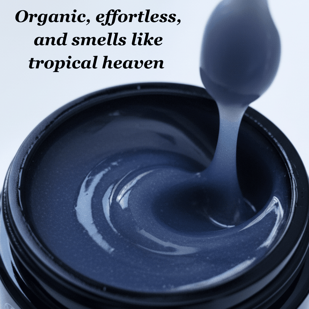 Blue tansy exfoliating cleansing balm and hydration mask in a premium glass jar. — view 4