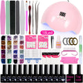 Beginner's complete nail art tool kit with gel polishes, brushes, and manicure accessories