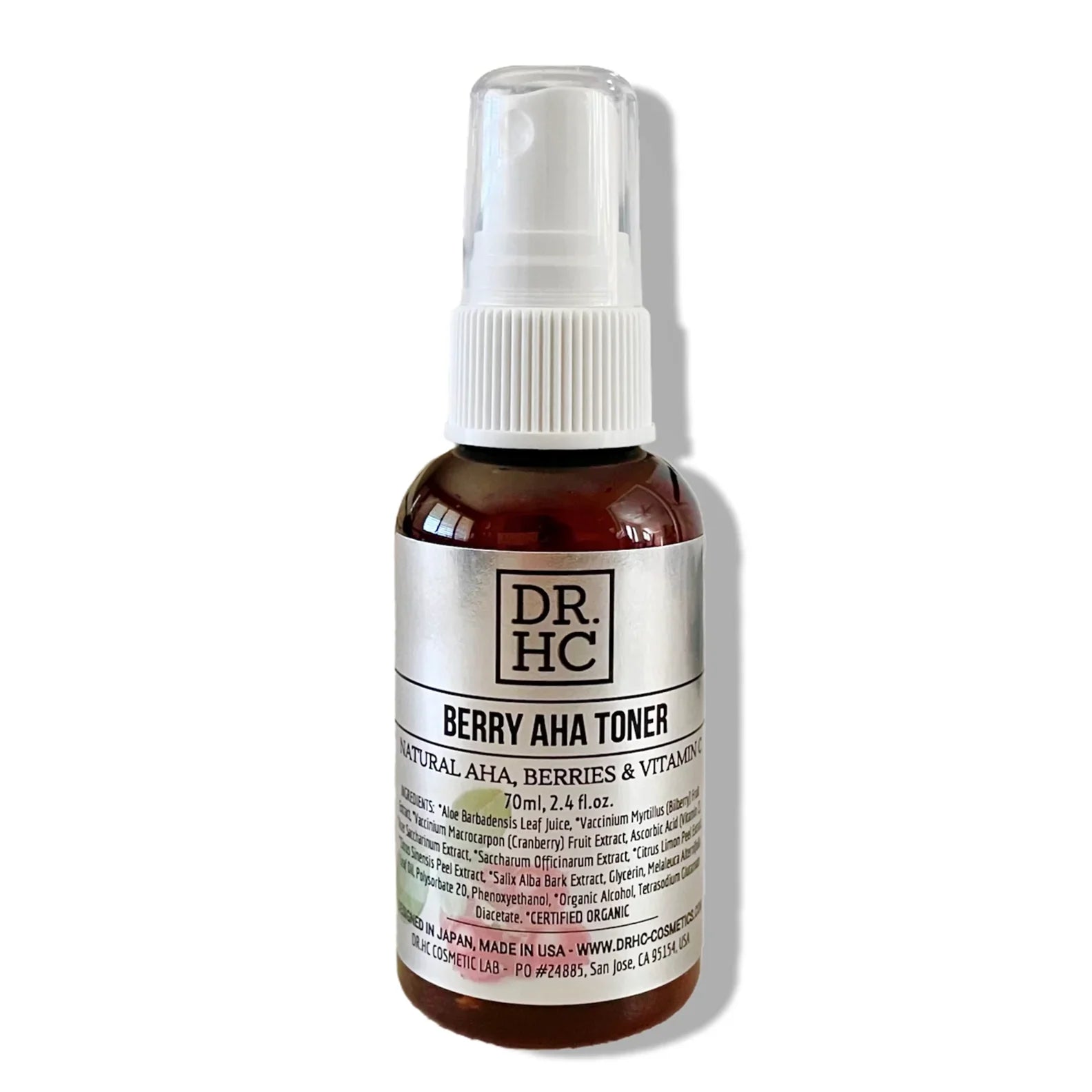 DR.HC Berry AHA face toner liquid in a clear 70ml bottle with minimalist label design — view 2