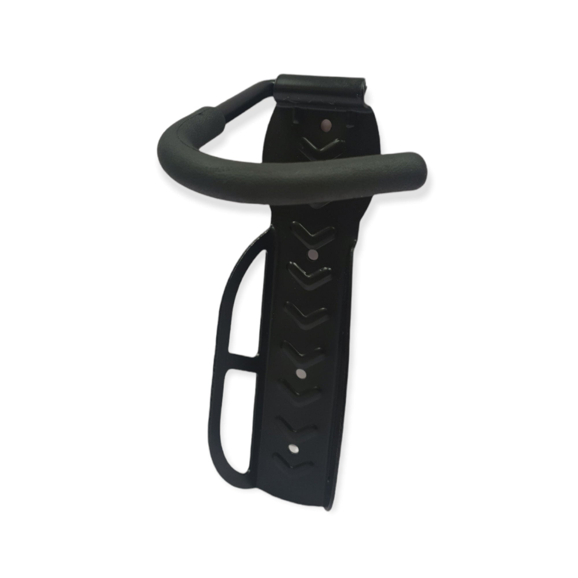 Black heavy-duty steel wall mounted bicycle storage hook with foam sleeve and side braces.
