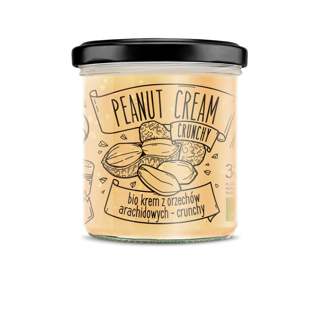 Bio crunchy peanut butter jar made from organic roasted peanuts without palm oil or sugar