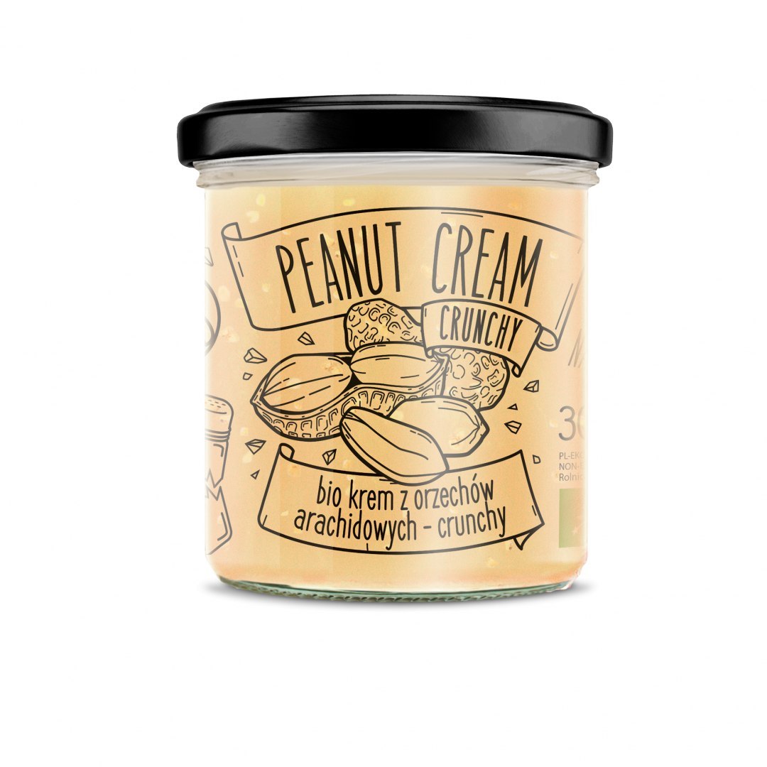 Bio crunchy peanut butter jar made from organic roasted peanuts without palm oil or sugar