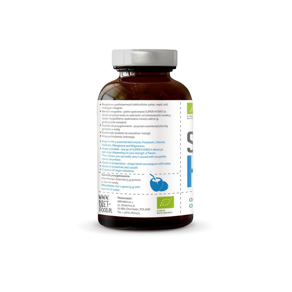 Organic bio coconut water powder packaging with fresh green leaf logo for healthy daily hydration — view 2