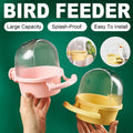 Pink and yellow plastic bird feeder and water dispenser for small to medium bird cages