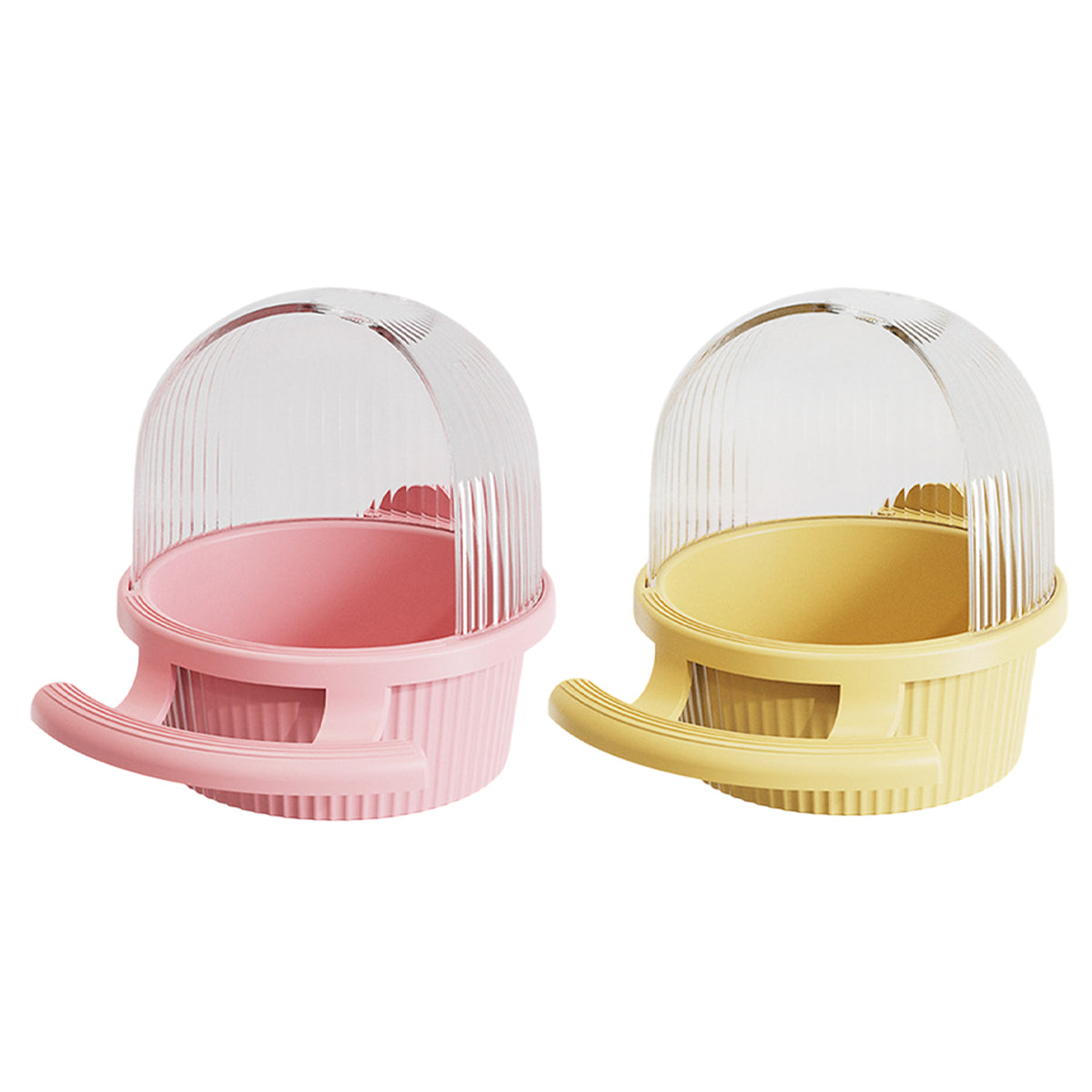 Pink and yellow plastic bird feeder and water dispenser for small to medium bird cages — view 2