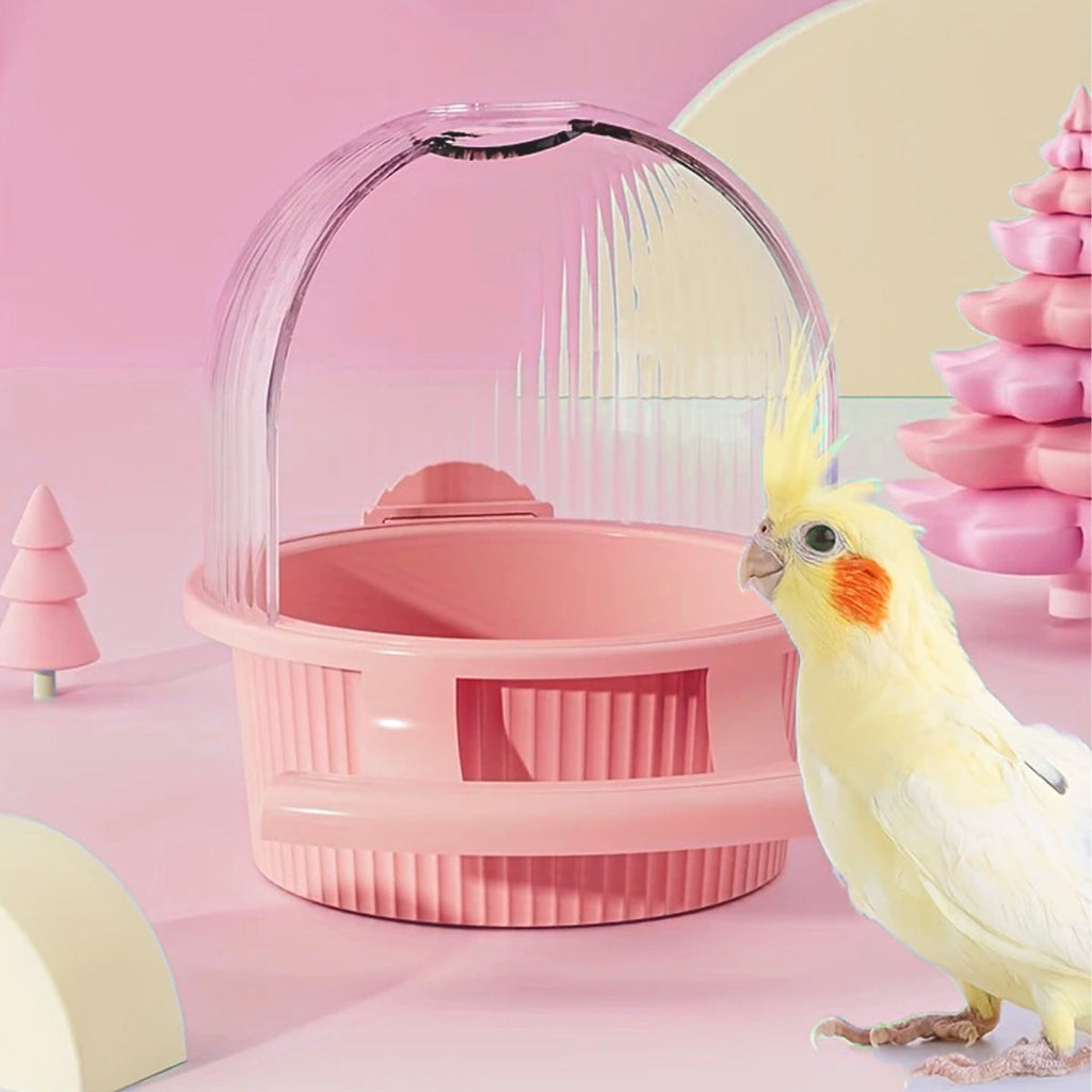 Pink and yellow plastic bird feeder and water dispenser for small to medium bird cages — view 4