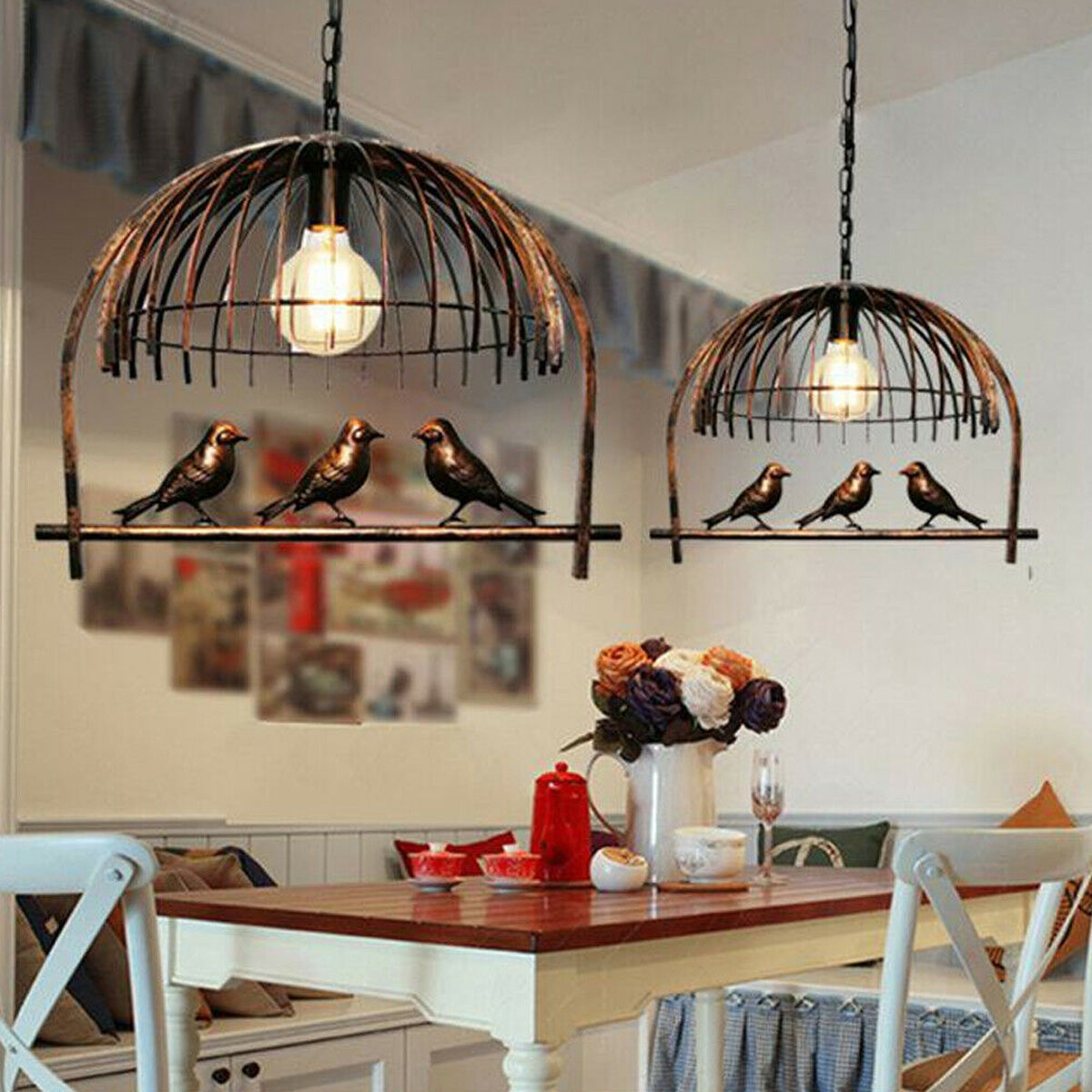Industrial birdcage pendant light in durable metal with exposed E27 ST64 bulb for stylish illumination — view 2