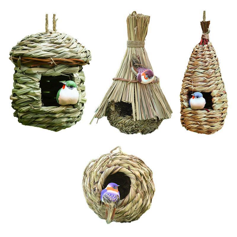 Hand-woven natural bird nest with hanging rope and small predator-proof entrance hole for small birds — view 2