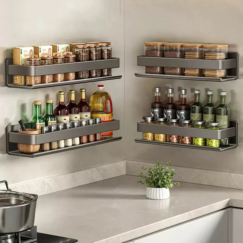 Contemporary gray aluminum wall-mounted bathroom corner shelf organizer holding bath essentials — view 4