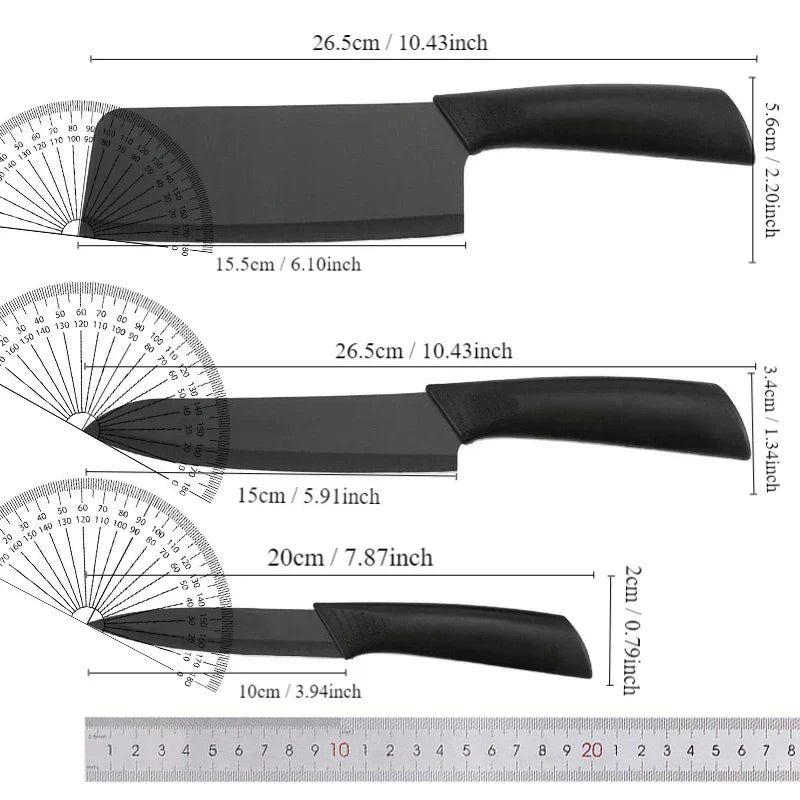 3-piece stainless steel kitchen knife set with black non-slip ergonomic handles for food preparation — view 4