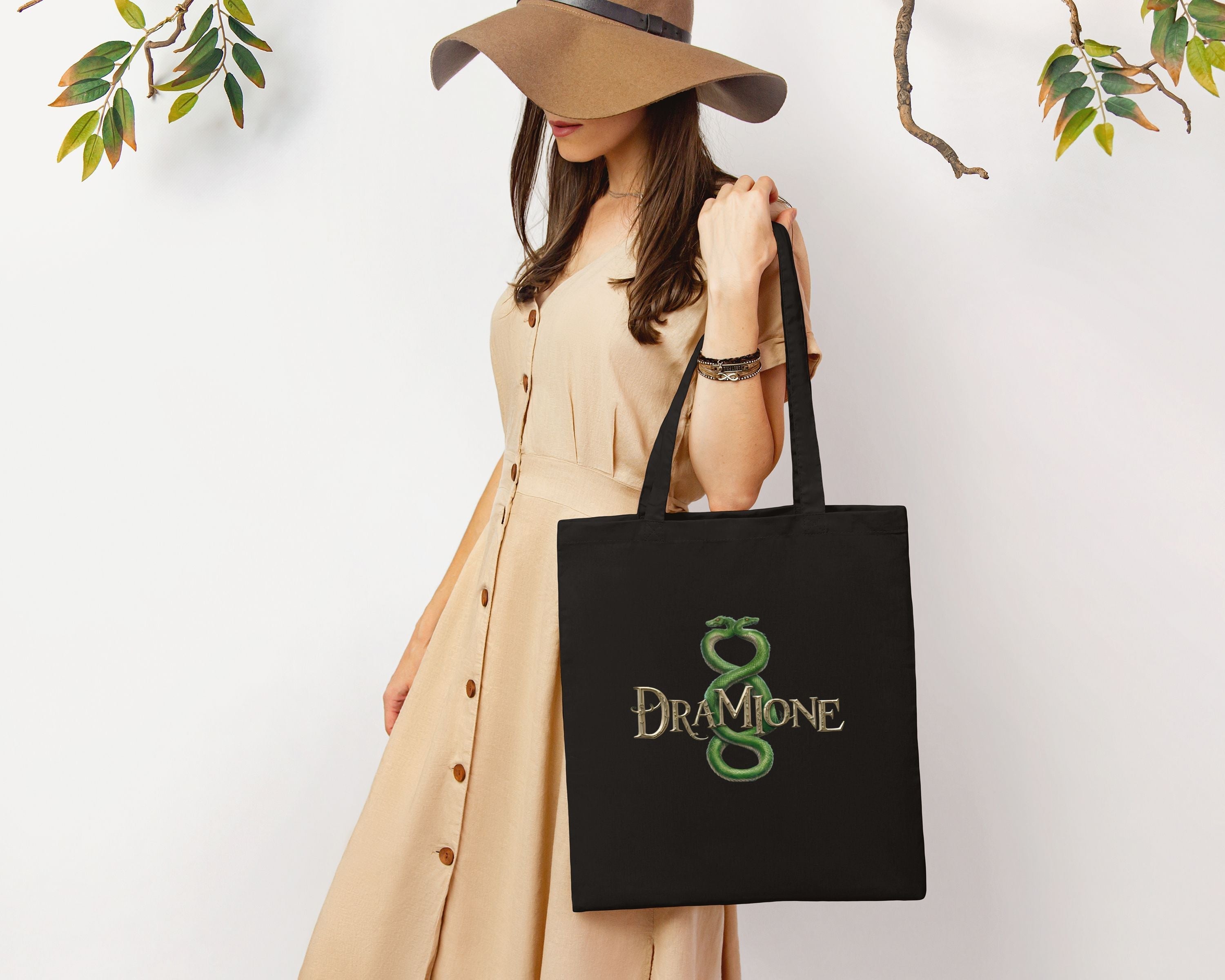 Dramione fanfiction book themed cotton canvas tote bag with graphic print and sturdy everyday shoulder straps — view 2