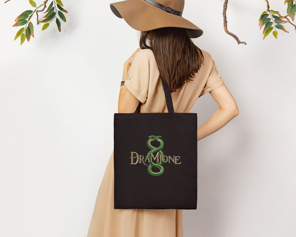 Dramione fanfiction book themed cotton canvas tote bag with graphic print and sturdy everyday shoulder straps — view 3
