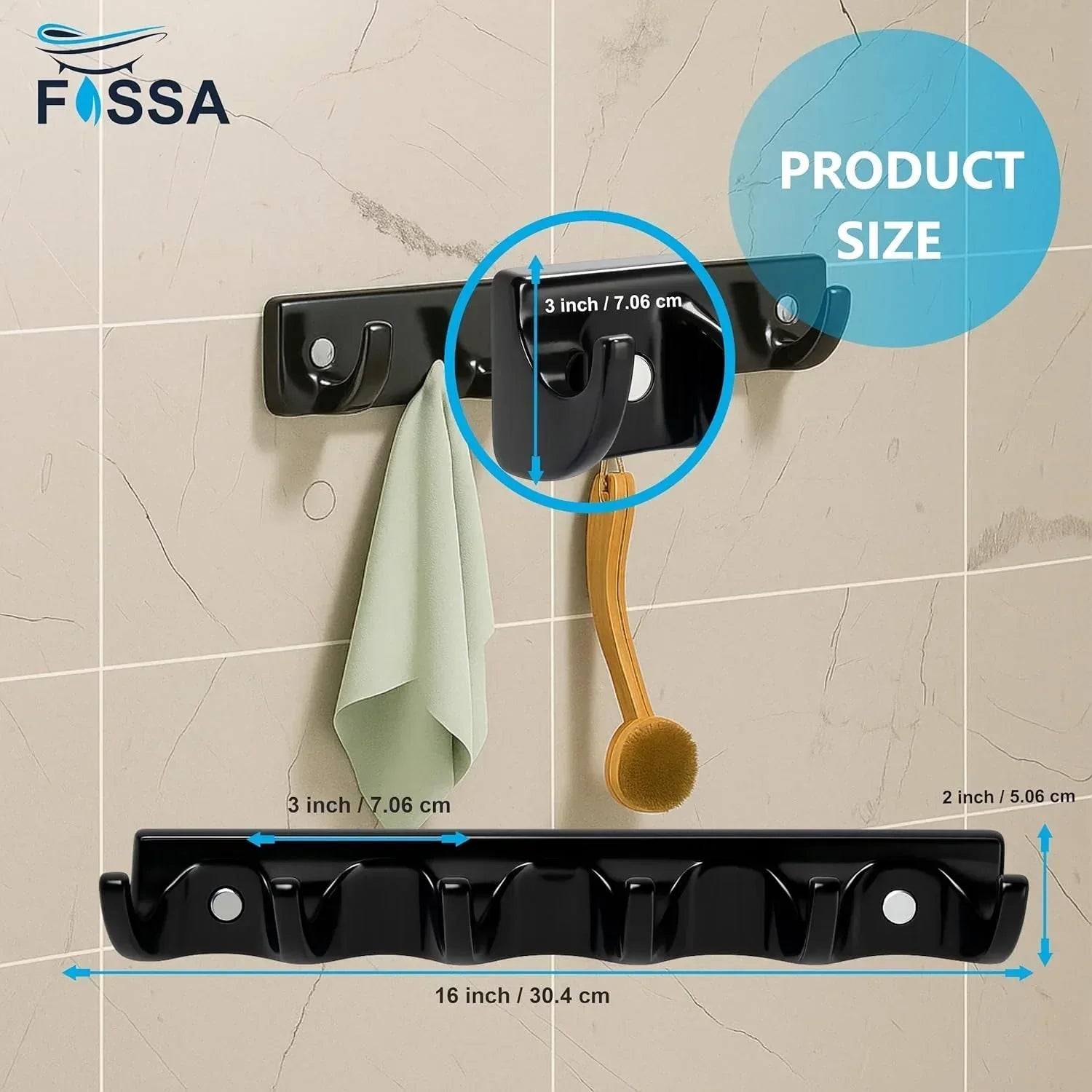 Black glossy cloth hanger made of unbreakable melamine, sleek modern design for bathroom organization — view 2