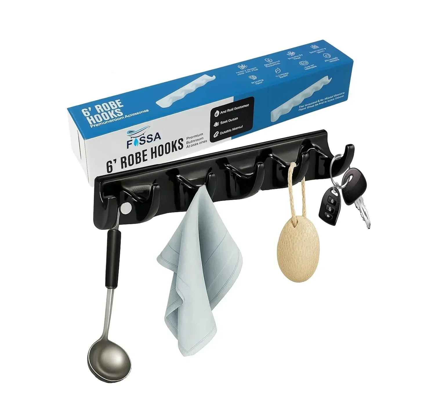 Black glossy cloth hanger made of unbreakable melamine, sleek modern design for bathroom organization