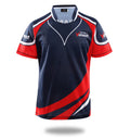 Black and red sublimated rugby jersey with short sleeves made of heavy woven athletic fabric