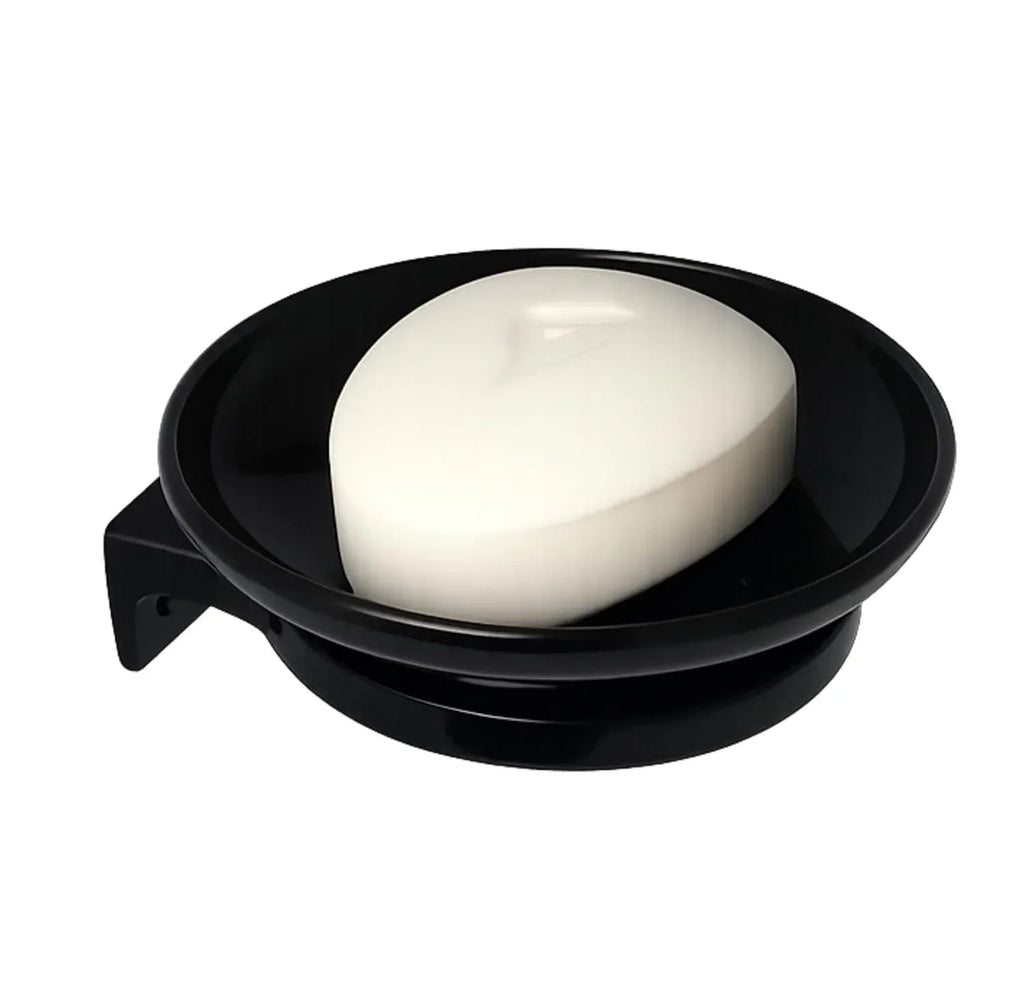 Black unbreakable soap dish with a glossy ceramic finish for modern bathroom sinks.