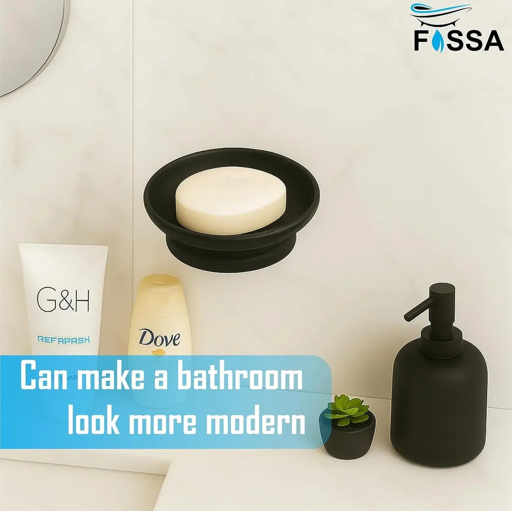 Black unbreakable soap dish with a glossy ceramic finish for modern bathroom sinks. — view 2