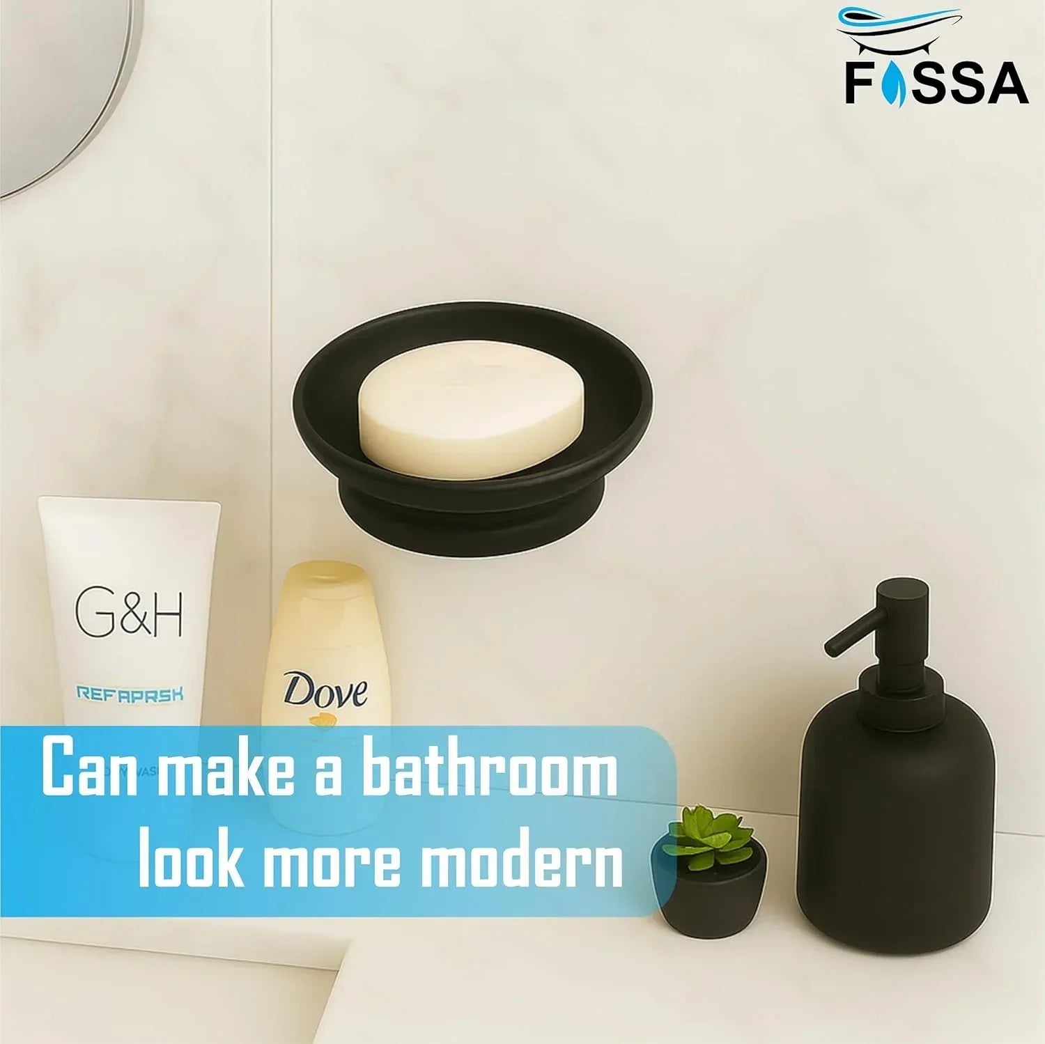 Black unbreakable soap dish with a glossy ceramic finish for modern bathroom sinks. — view 2