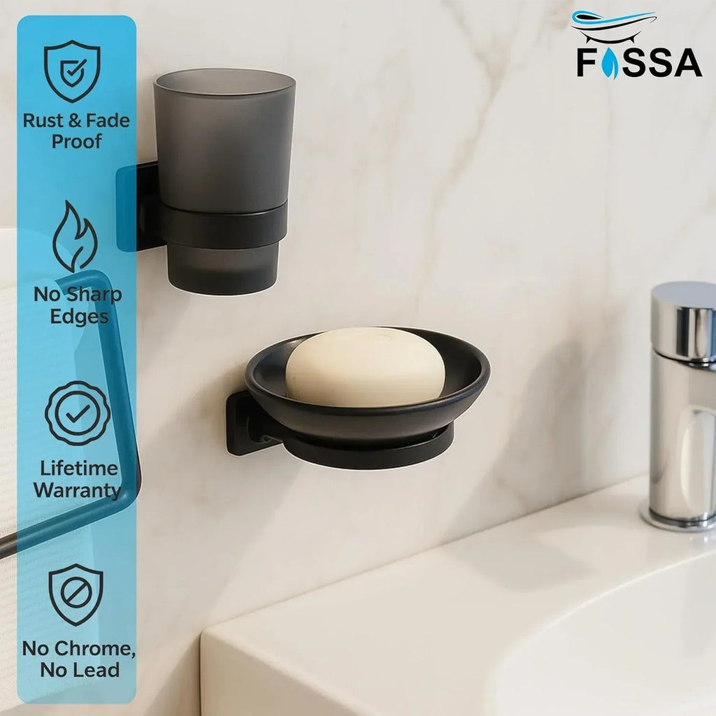 Black unbreakable soap dish with a glossy ceramic finish for modern bathroom sinks. — view 3