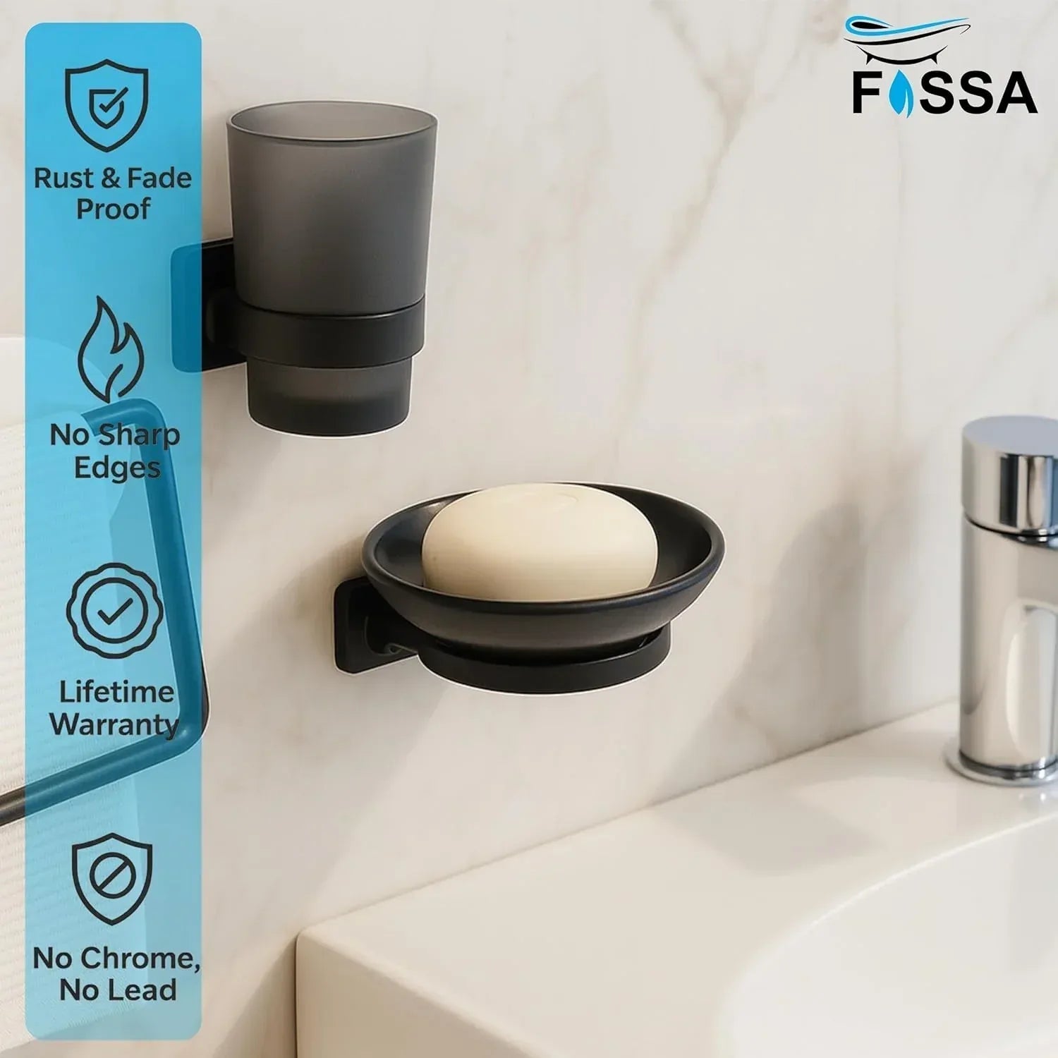 Black unbreakable soap dish with a glossy ceramic finish for modern bathroom sinks. — view 3