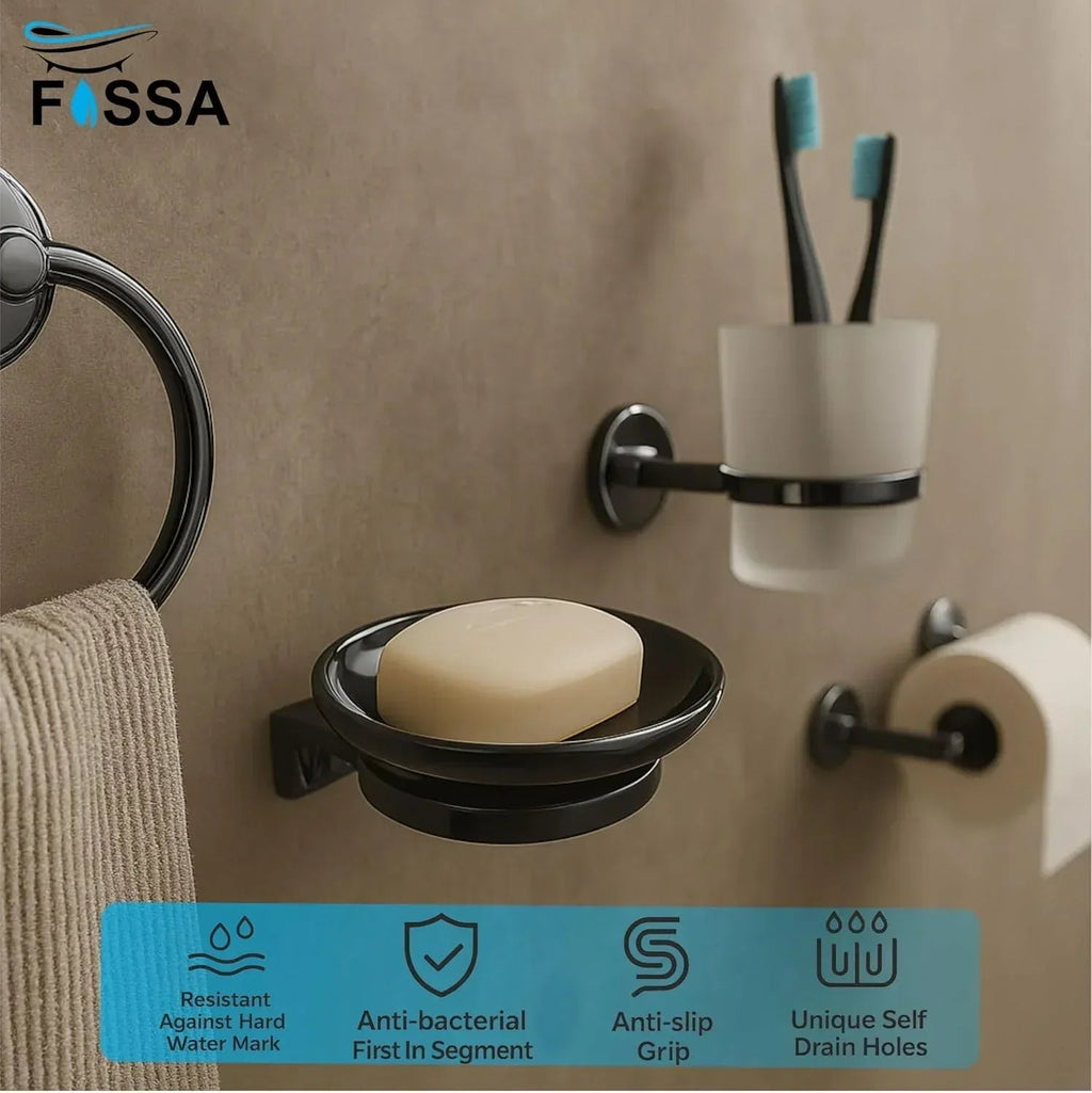 Black unbreakable soap dish with a glossy ceramic finish for modern bathroom sinks. — view 5