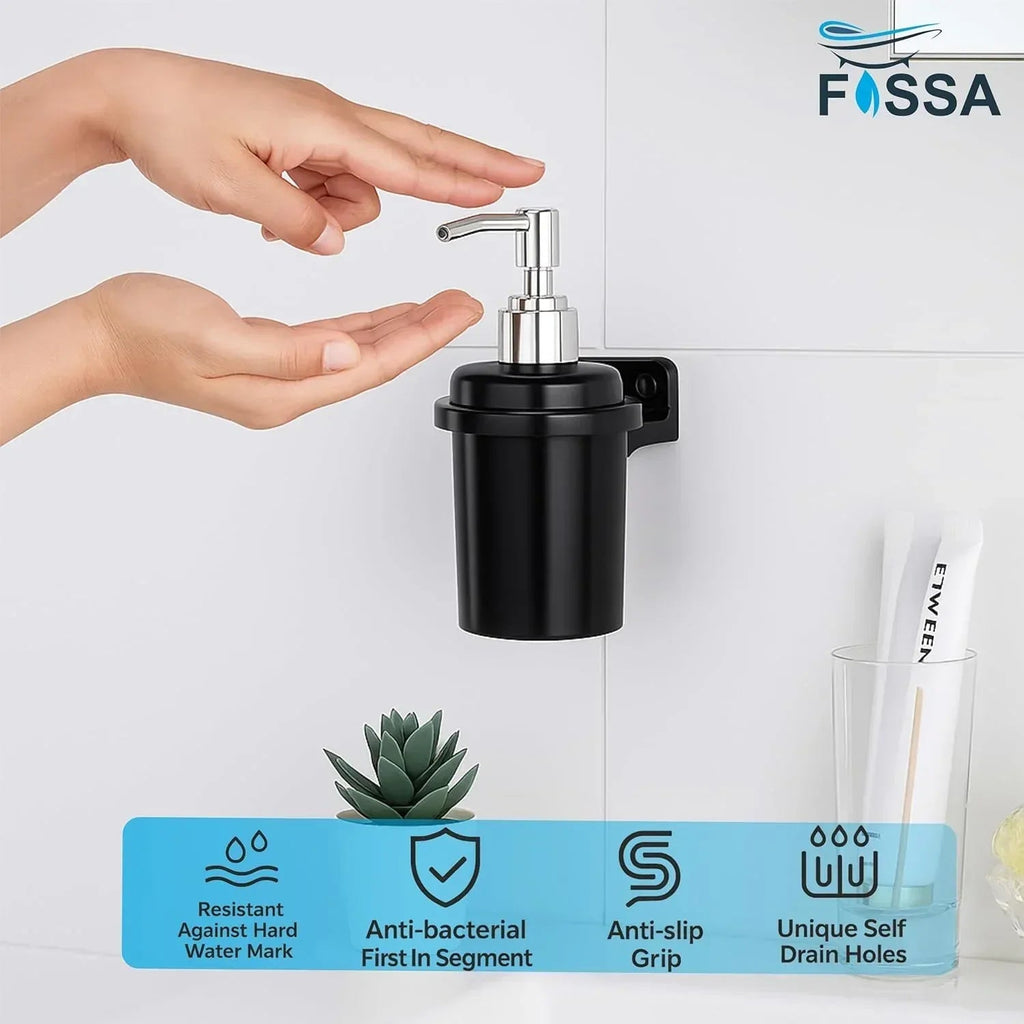 Glossy black unbreakable soap dispenser with a ceramic finish for modern bathroom wash basins — view 3
