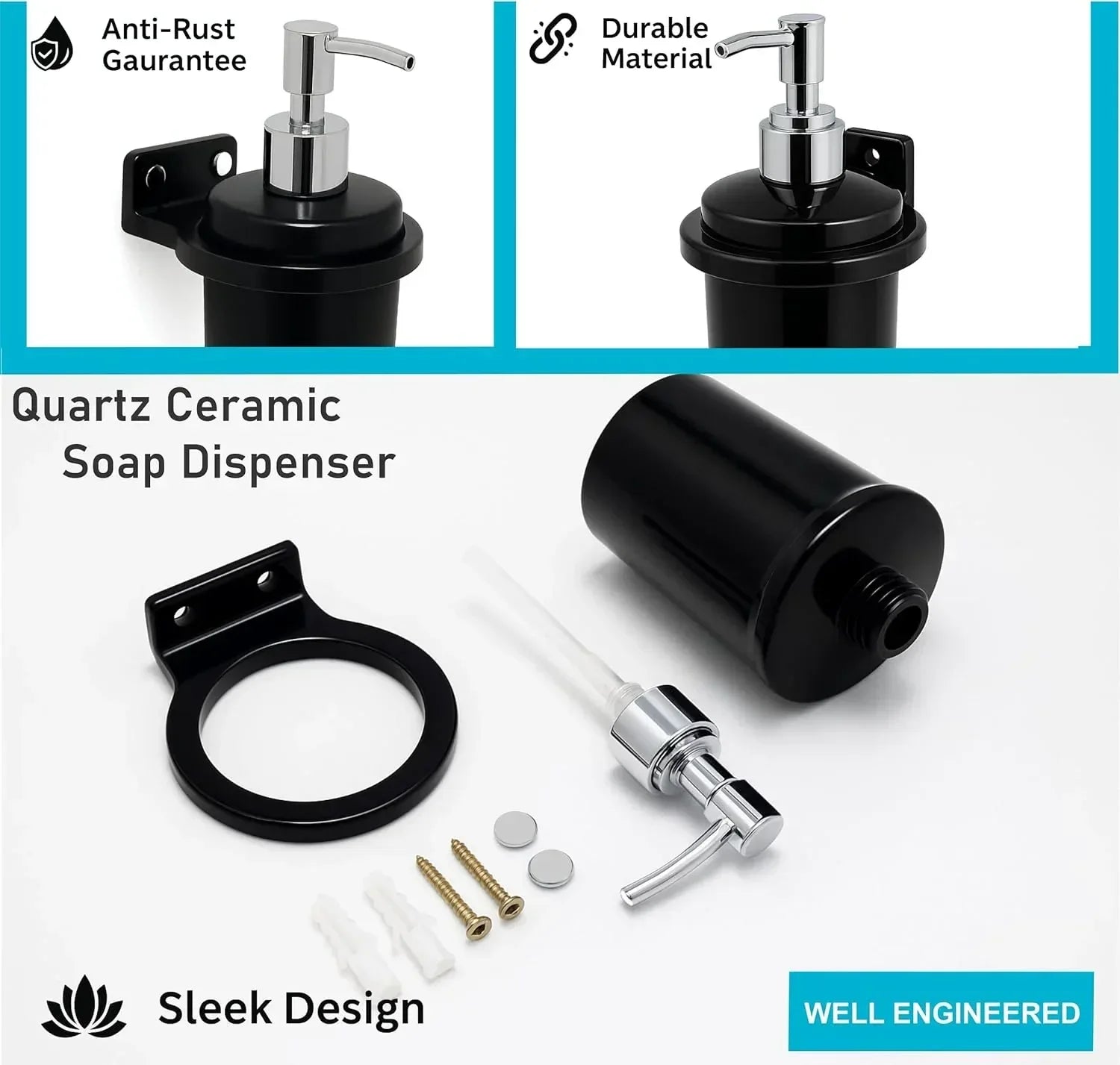 Glossy black unbreakable soap dispenser with a ceramic finish for modern bathroom wash basins — view 4