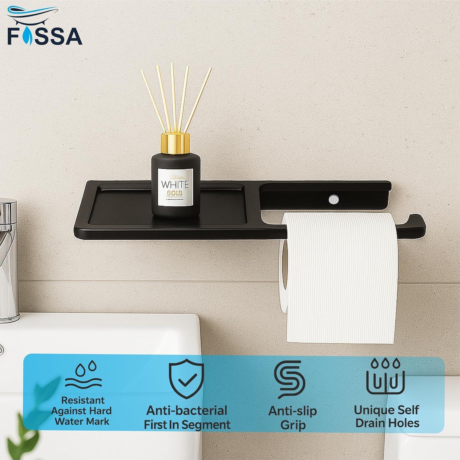 Modern black quartz ceramic toilet paper holder with built-in mobile phone stand and sleek finish. — view 4