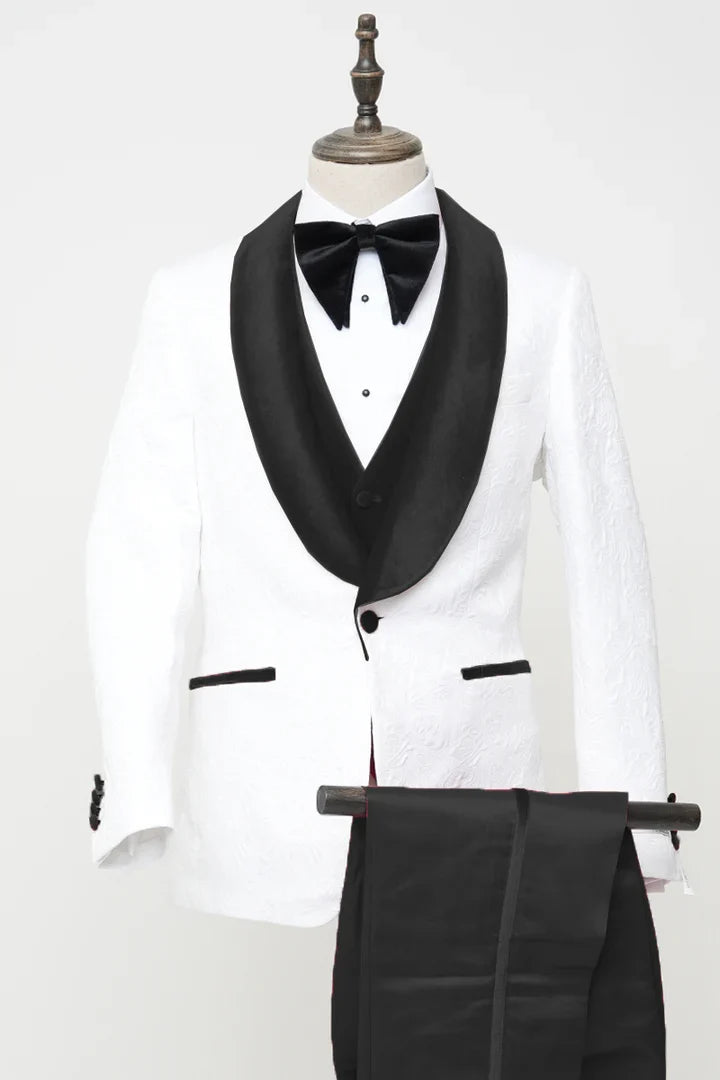 Men's Vested White Paisley Wedding & Prom Tuxedo-2